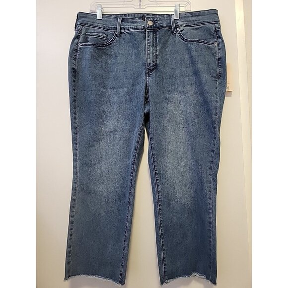 NYDJ Marilyn Straight Ankle Jeans Medium Wash Blue Raw Hem 16WP NWT - Picture 1 of 7